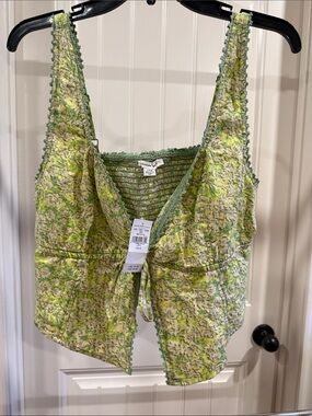 American Eagle Outfitters Light Green Floral Tie-Front Tank